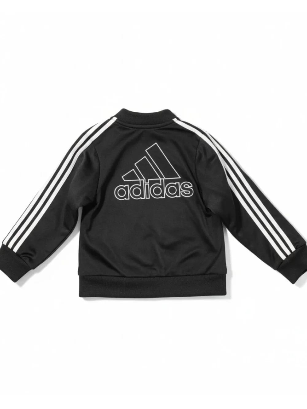 Toddler Adidas Black Track Jacket with White Stripes and Logo
